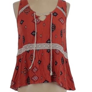 Mossimo XS Burnt Orange & Black Boho Sleeveless Tank Top